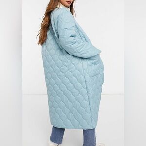 OVERSIZED LONGLINE SKY BLUE QUILTED COAT